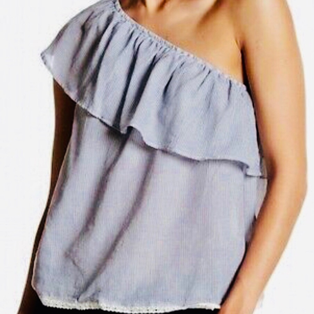 One-Shoulder Off-Shoulder blue & white striped top